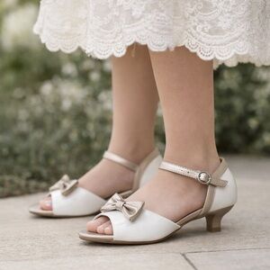 Elegant White and Gold Bow Heels